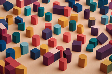 Colorful wood pieces representing diversity and inclusion on a beige background