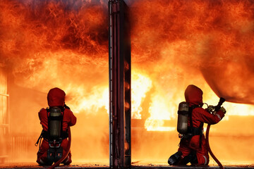 silhouette of Firefighters wear firefighting clothing with equipment. Learn skills and simulate...