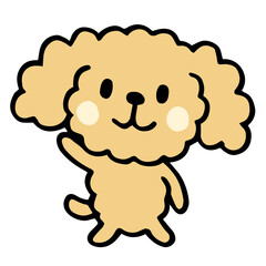 ゆるい手描きのトイプードル　右手を上げるポーズ