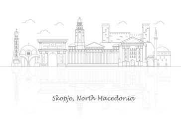Fototapeta na wymiar Outline Skyline panorama of city of Skopje, North Macedonia - vector illustration