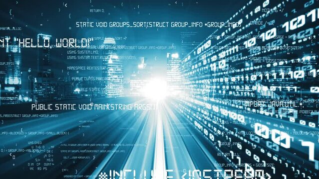 Software development, application programming code and tacit computer coding . Concept of smart digital transformation and technology disruption that changes global trends in new information era .