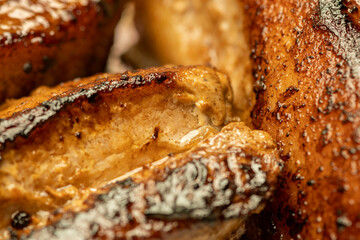 Marinated pork ribs grilled. Close-up, selective focus.