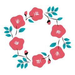 Red camellia flowers frame illustration