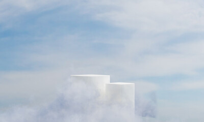 Fototapeta premium Podium with cloud and sky background advertising display. 3D rendering.