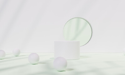 Podium with colorful background stand or podium pedestal on advertising display. 3D rendering.