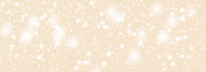 Abstract snowfall in evening sky. Falling white snow winter on light orange brown sky background. Pastel soft color