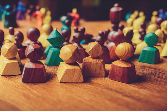 Wooden figures representing the concept of diversity and inclusion in society