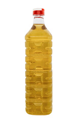 A plastic bottle of Wine vinegar. It is the result of two successive fermentation, alcoholic fermentation and acetic fermentation. Isolated on white background for mockup