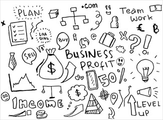 doodle art business profit hand drawn vector simple. with flowchart, statistic, percentage and element component business.	
