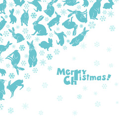 Lots of harPostcard with hares. Merry Christmas. Vector illustrationes. Merry christmas. Vector illustration