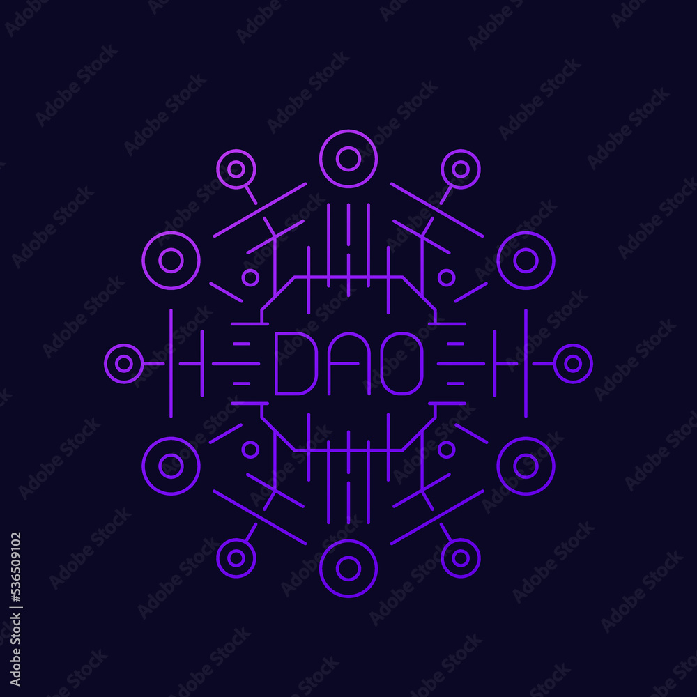 Poster DAO, Decentralized Autonomous Organisation, line vector design