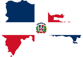 Dominican Republic Map Flag. Quisqueyan Border Boundary Country Shape Nation National Outline Atlas Flag Sign Symbol Banner. Transparent PNG Flattened JPG Flat JPEG - obrazy, fototapety, plakaty