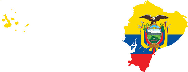 Fototapeta na wymiar Ecuador Map Flag. Ecuadorian Border Boundary Country Shape Nation National Outline Atlas Flag Sign Symbol Banner. Transparent PNG Flattened JPG Flat JPEG
