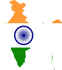 India Map Flag. Indian Border Boundary Country Shape Nation National Outline Atlas Flag Sign Symbol Banner. Transparent PNG Flattened JPG Flat JPEG