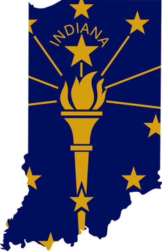 Indiana USA Map Flag. IN US Outline Boundary Border Shape State Flag Sign Symbol Atlas Geography Banner. Hoosier Transparent PNG Indianan Flattened JPG Flat JPEG