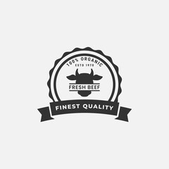 Organic Beef Label Vector Finest Quality or Organic Beef Logo Vector Isolated. For the symbol of a beef company or organic beef farm.