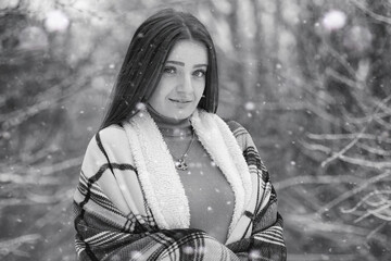 A girl in a winter cloudy day