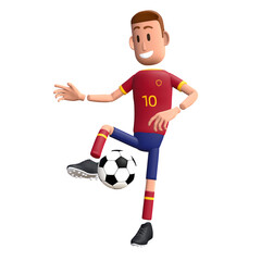 Football player receive the ball. Soccer player 3d character.