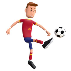 Fototapeta na wymiar Football player kick the ball. Soccer player 3d character.