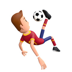 Fototapeta na wymiar Football player do bicycle kick. Soccer player 3d character.