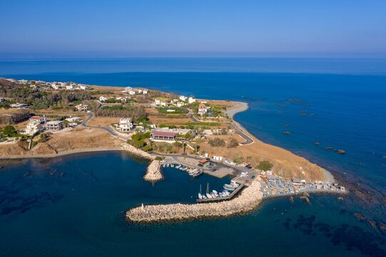 Aerial view of Pomos Fishermans Harbour in Cyprus