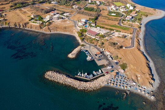 Aerial view of Pomos Fishermans Harbour in Cyprus