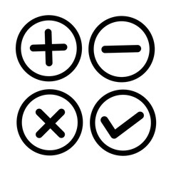 set of plus, minus, cross and check sign icons for apps and web