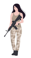 Woman in military clothes with a weapon