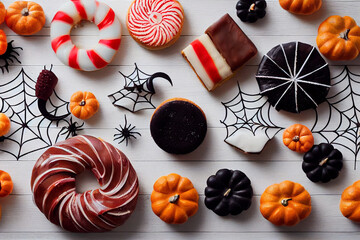 An idea for a beautiful fall setting for a family Halloween dinner. Sweets and pastries on the...