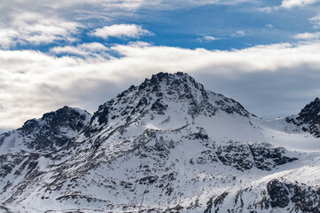 Winter mountain landscape with rocks and snow. Caucasus