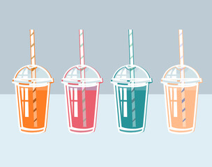 Bright print with the image of glass glasses with different types of drinks.