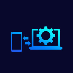 data synchronization between laptop and phone vector icon