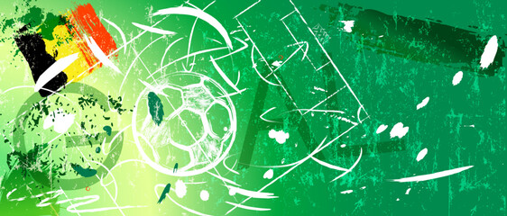 soccer or football illustration for the great soccer event with soccer ball, belgian flag, soccer field, grungy style