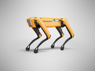 3d illustration of robot dog orange on gray background with shadow