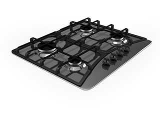 3d illustration of gas stove built-in on white background with shadow