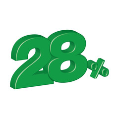 twenty eight 28 3d plastic effect number percentage symbol