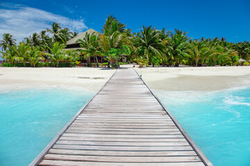 Way to paradise tropical resort island in ocean waves - 536517150