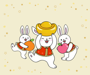Rabbit happy holding gold ingot