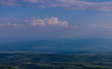 Fototapeta premium Panoramic view of mountains surrounding Tbilisi, Georgia.