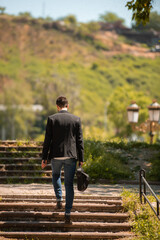 Businessman walking on the stairs