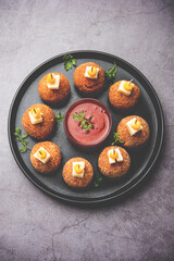Corn Cheese balls with dip - popular party snack from India