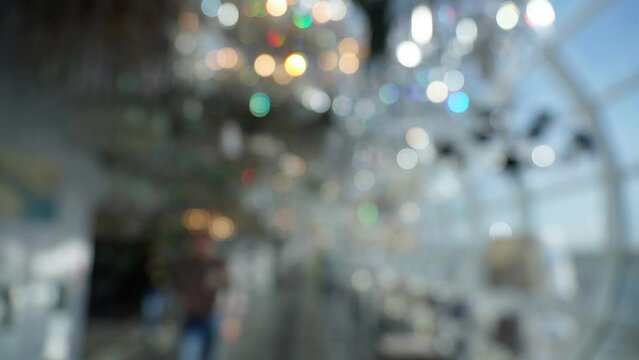 Bokeh background in a chandelier store. Blurry camera or bokeh