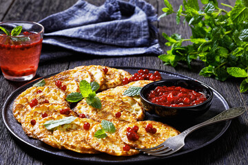 sweet spelt flour pancakes on plate, top view
