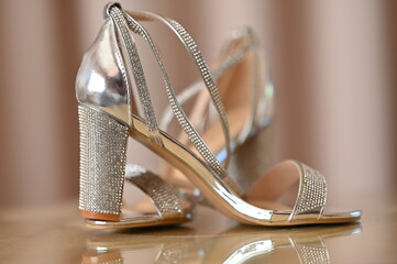 Dress up for a young lady for her prom or wedding making it a special event, beautiful dress with stunning patterns and textures with lovely silver shoes for the event. stunning in purple. © Phillip