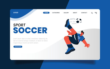 Obraz na płótnie Canvas Landing Page - Illustration of a soccer player somersault kicking a ball. One technique of playing soccer.