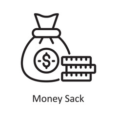 Money Sack Vector Outline Icon Design illustration. Banking and Payment Symbol on White background EPS 10 File