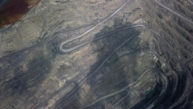 Aerial view opencast mining quarry. industrial enterprise