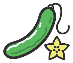 Cucumber icon. Green vegetable with yellow flower