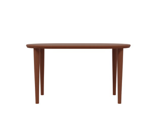 Wooden table with rounded edges on isolated background. Modern elegant table for kitchen interior. Dark wood texture with old natural pattern. 3D render illustration.