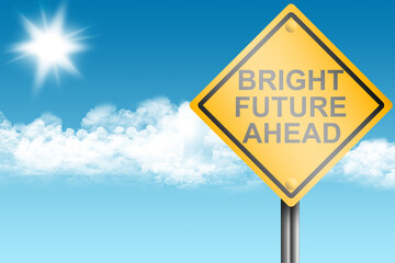 Bright future ahead street sign with blue sky